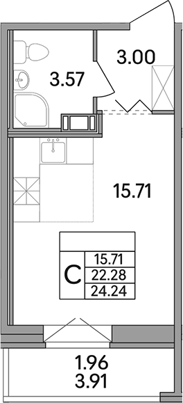 Планировка — Рождественский квартал, Студия, 22 м²