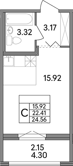 Планировка — Рождественский квартал, Студия, 22 м²