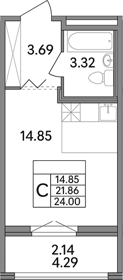 Планировка — Рождественский квартал, Студия, 22 м²