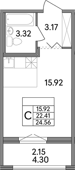 Планировка — Рождественский квартал, Студия, 22 м²