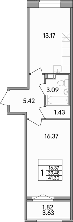 Планировка — Рождественский квартал, 1-комн., 39 м²