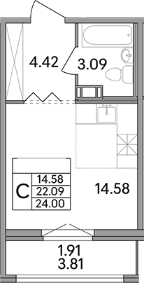 Планировка — Рождественский квартал, Студия, 22 м²