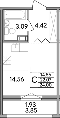 Планировка — Рождественский квартал, Студия, 22 м²