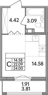 Планировка — Рождественский квартал, Студия, 22 м²