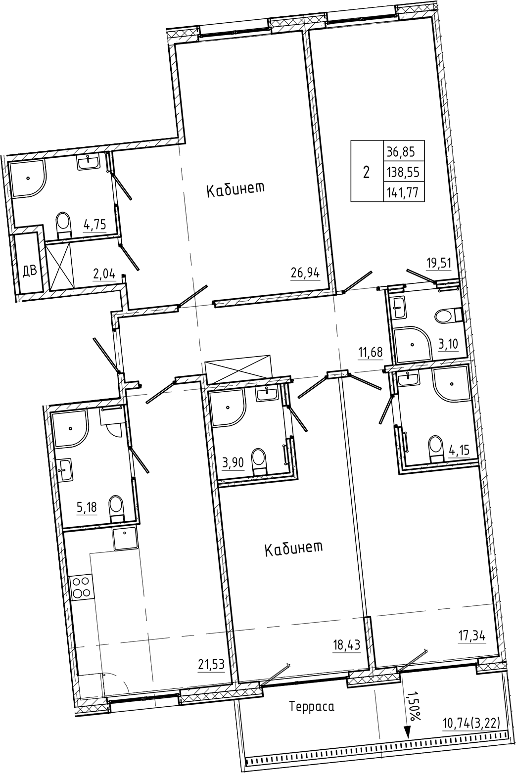 Планировка — Регенбоген, 4-комн., 139 м²