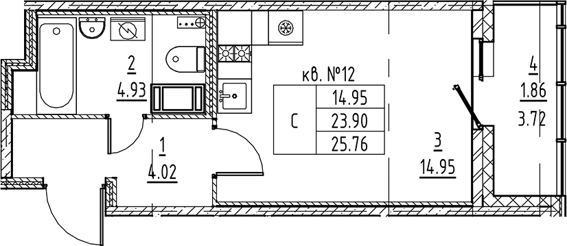 Планировка — Аквилон All in 3.0, Студия, 24 м²