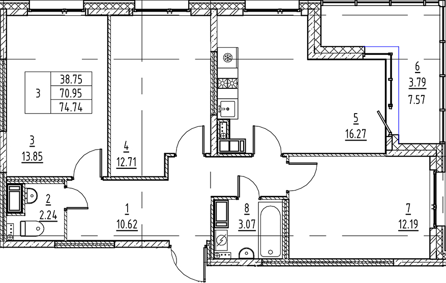 Планировка — Аквилон All in 3.0, 4-комн., 71 м²