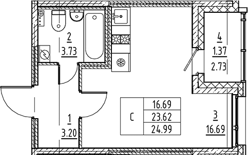 Планировка — Аквилон All in 3.0, Студия, 24 м²
