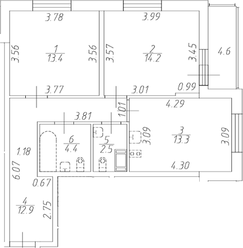 Планировка — Аквилон ZALIVE, 2-комн., 61 м²