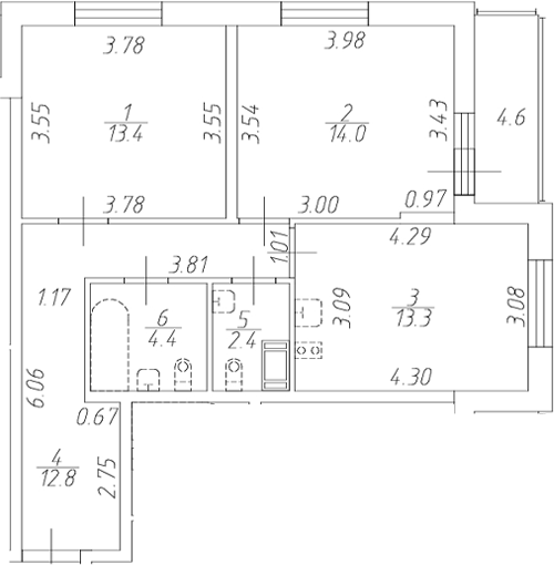 Планировка — Аквилон ZALIVE, 2-комн., 60 м²
