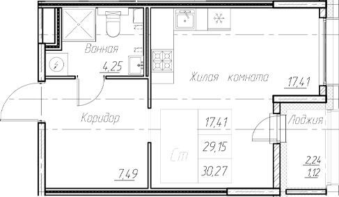 Планировка — Аквилон Ливз, Студия, 29 м²
