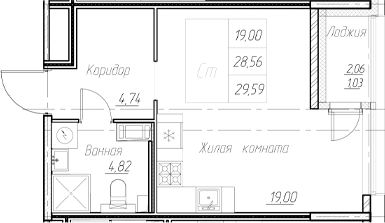 Планировка — Аквилон Ливз, Студия, 29 м²