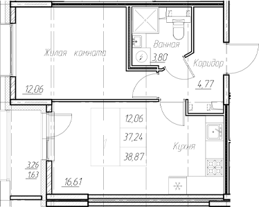 Планировка — Аквилон Ливз, 2-комн., 37 м²