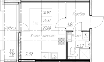 Планировка — Аквилон Ливз, Студия, 25 м²