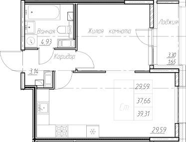 Планировка — Аквилон Ливз, Студия, 38 м²