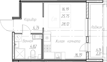 Планировка — Аквилон Ливз, Студия, 26 м²
