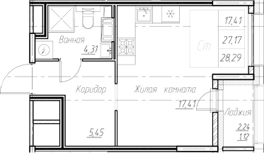 Планировка — Аквилон Ливз, Студия, 27 м²