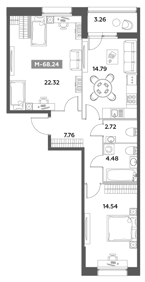 Планировка — Аквилон Ливз, 3-комн., 67 м²