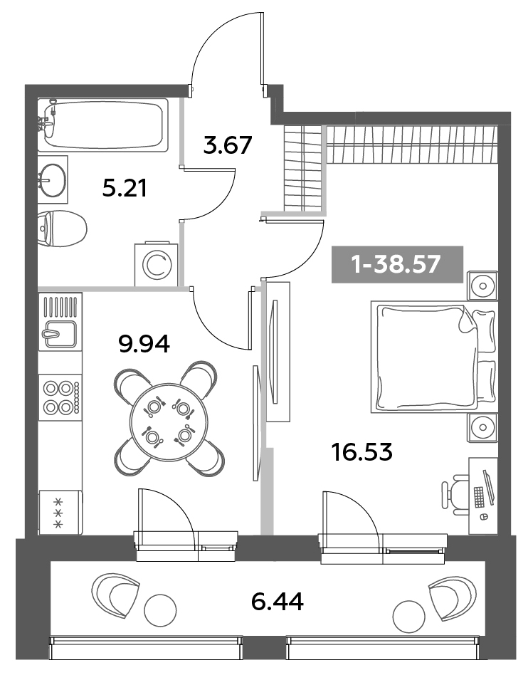 Планировка — Аквилон Ливз, 1-комн., 35 м²