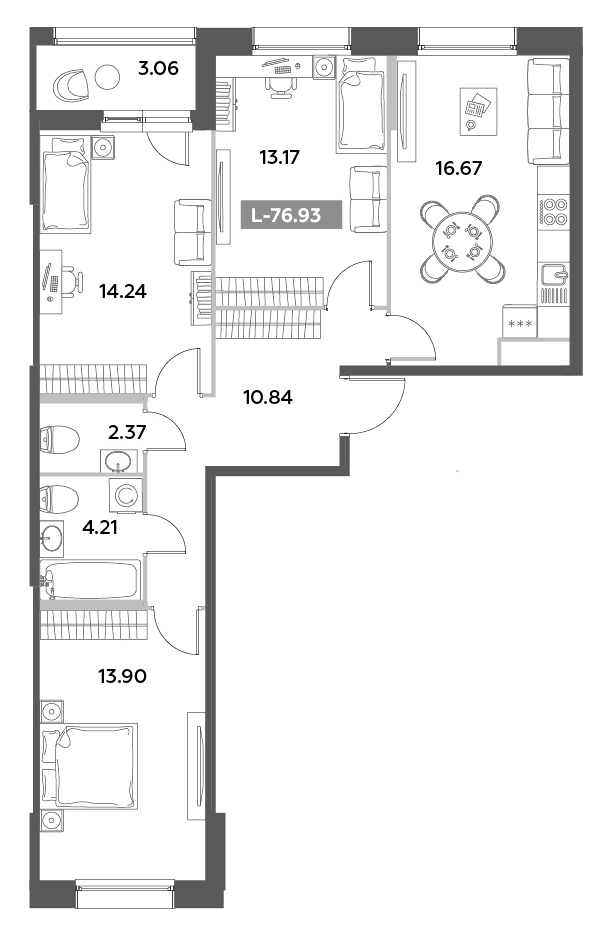 Планировка — Аквилон Ливз, 4-комн., 75 м²