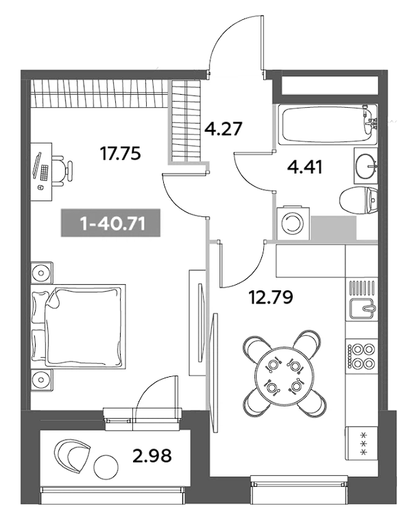Планировка — Аквилон Ливз, 1-комн., 39 м²
