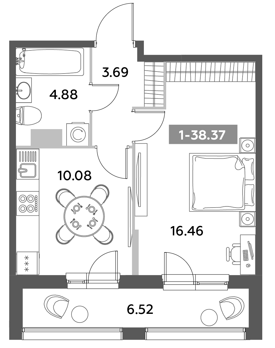 Планировка — Аквилон Ливз, 1-комн., 35 м²