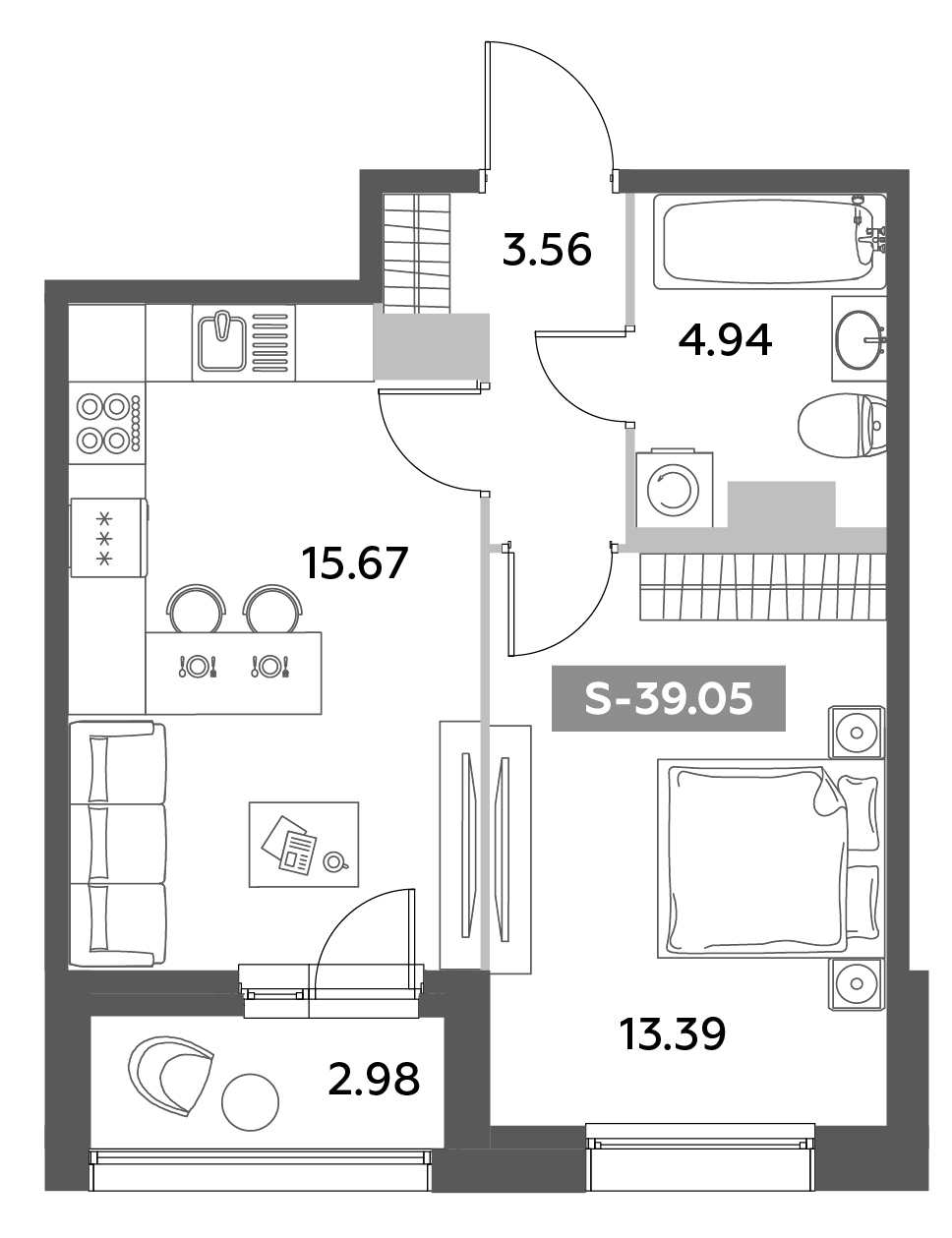 Планировка — Аквилон Ливз, 2-комн., 38 м²