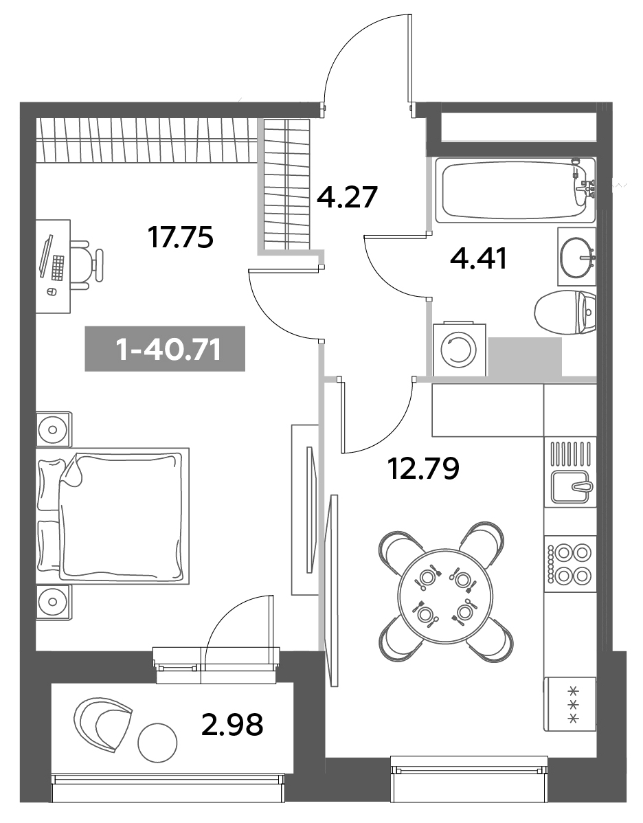 Планировка — Аквилон Ливз, 1-комн., 39 м²