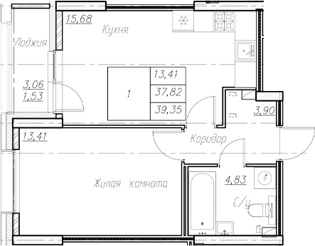 Планировка — Аквилон Ливз, 2-комн., 38 м²