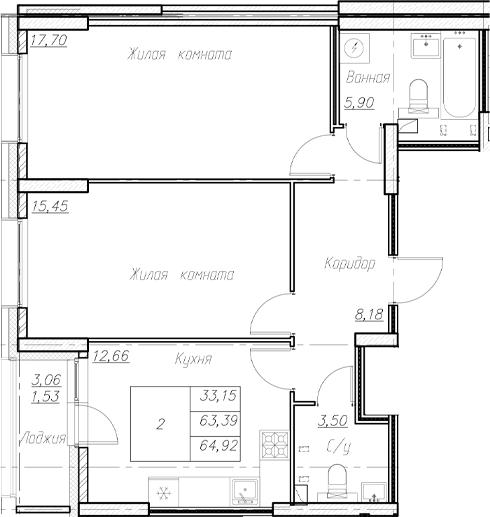 Планировка — Аквилон Ливз, 2-комн., 63 м²