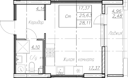 Планировка — Аквилон Ливз, Студия, 26 м²