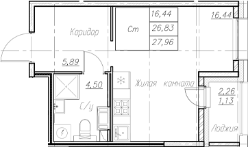Планировка — Аквилон Ливз, Студия, 27 м²