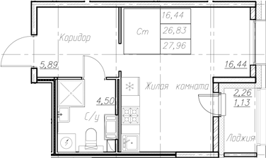 Планировка — Аквилон Ливз, Студия, 27 м²