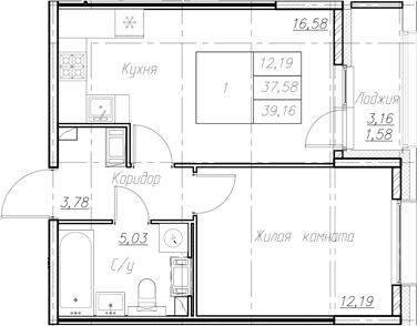 Планировка — Аквилон Ливз, 2-комн., 38 м²