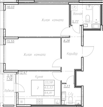 Планировка — Аквилон Ливз, 2-комн., 63 м²