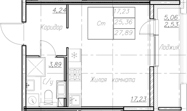 Планировка — Аквилон Ливз, Студия, 25 м²