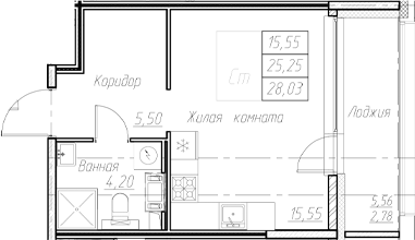 Планировка — Аквилон Ливз, Студия, 25 м²
