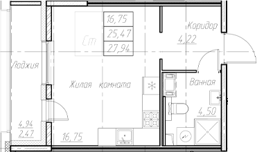 Планировка — Аквилон Ливз, Студия, 25 м²