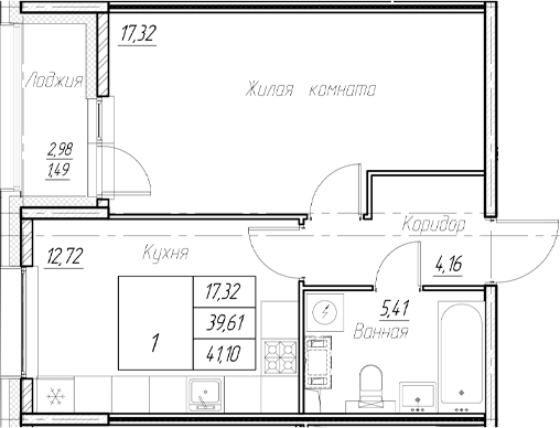 Планировка — Аквилон Ливз, 1-комн., 40 м²