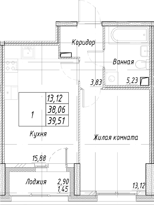 Планировка — Аквилон Ливз, 2-комн., 38 м²