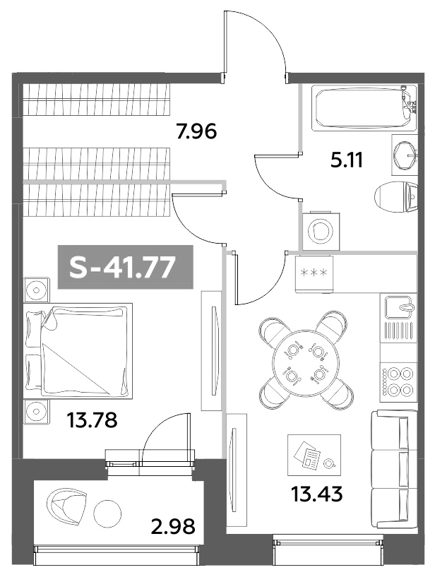 Планировка — Аквилон Ливз, 2-комн., 40 м²