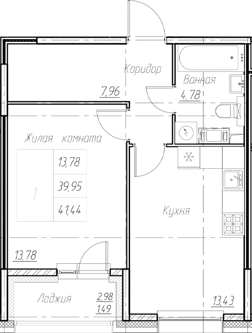 Планировка — Аквилон Ливз, 2-комн., 40 м²
