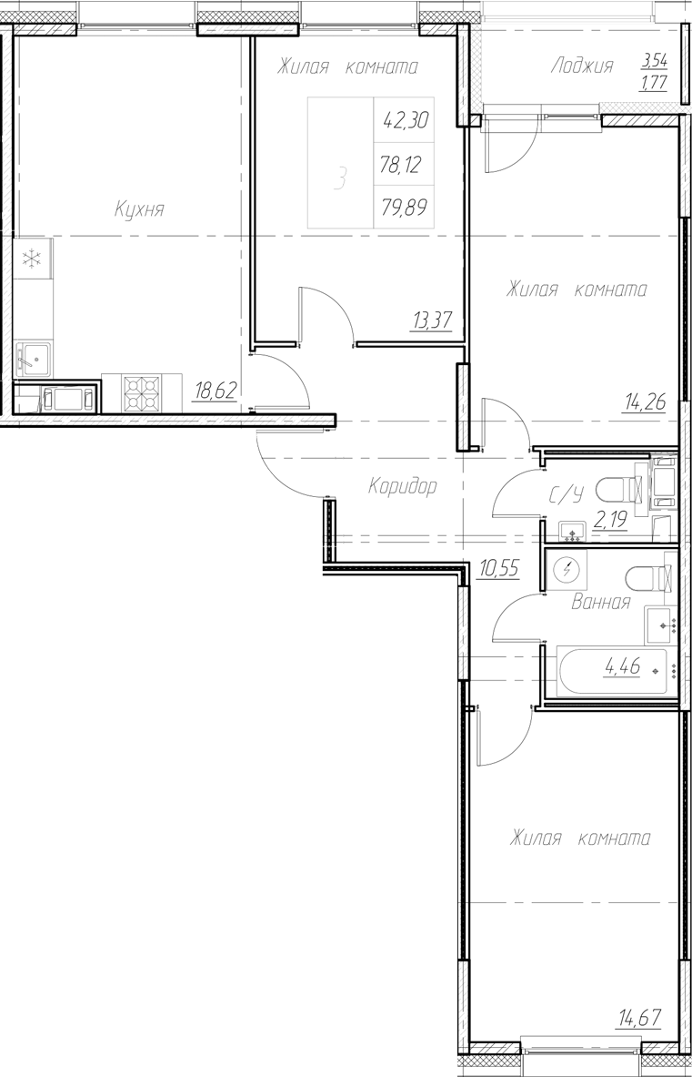 Планировка — Аквилон Ливз, 4-комн., 78 м²