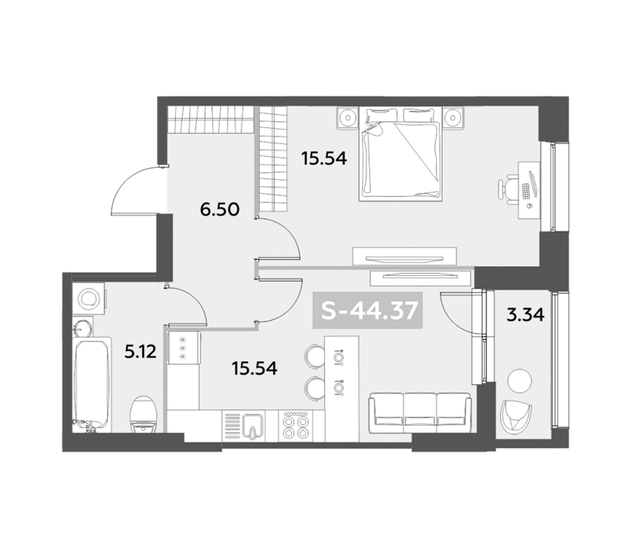 Планировка — Аквилон Ливз, 2-комн., 43 м²