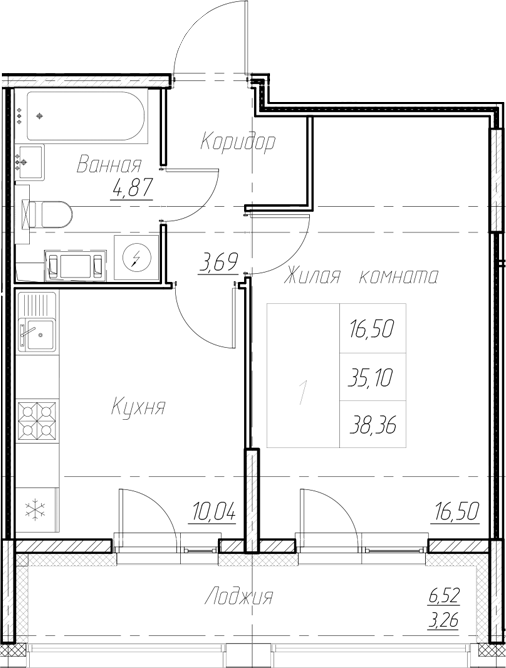 Планировка — Аквилон Ливз, 1-комн., 35 м²