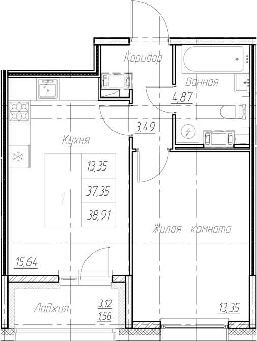 Планировка — Аквилон Ливз, 2-комн., 37 м²