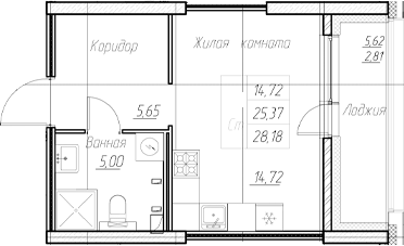 Планировка — Аквилон Ливз, Студия, 25 м²