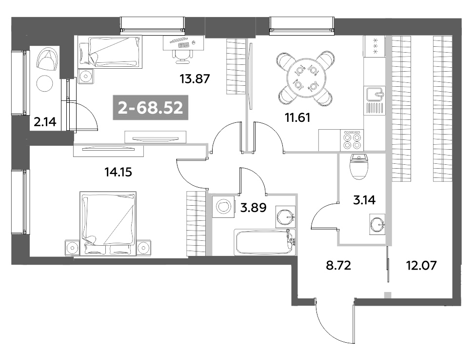 Планировка — Аквилон Ливз, 2-комн., 67 м²