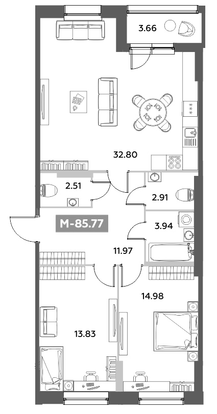 Планировка — Аквилон Ливз, 3-комн., 84 м²