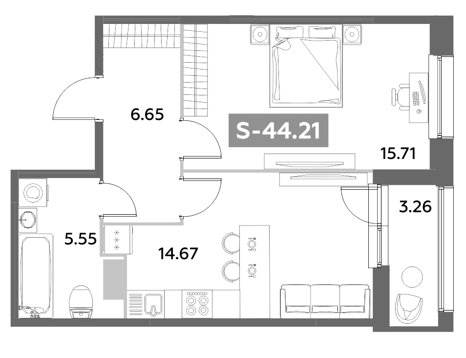 Планировка — Аквилон Ливз, 2-комн., 43 м²